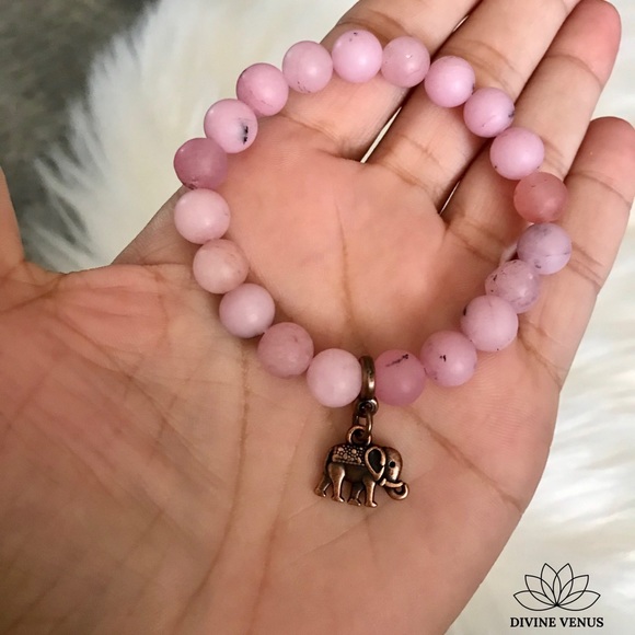 Cherry Blossom Jasper Elephant Stretch Bracelet - Picture 4 of 5